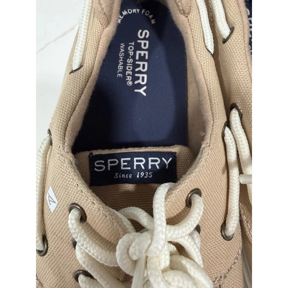 Sperry Top-Sider Washable Tan Canvas Boat Shoes Mens 5M Womens 6.5 Memory Foam